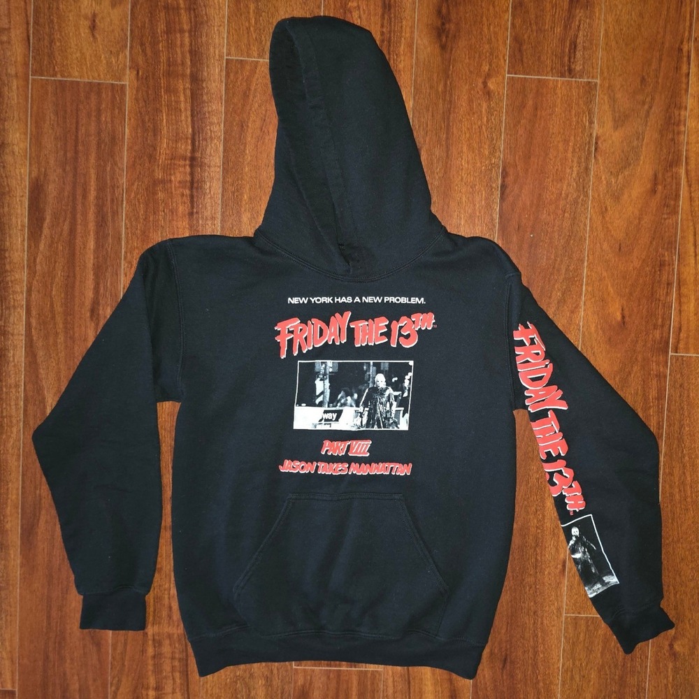 Friday the 13th Part VIII Jason Takes Manhattan Black Graphic Hoodie Mens Small